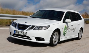 Dies ist das Elektroauto von Saab, der 9-3 E-Power.