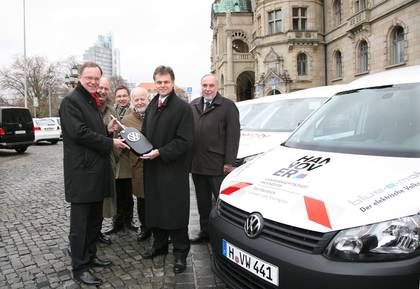 7 Elektroautos vom Typ VW E-Caddy in Hannover im Einsatz