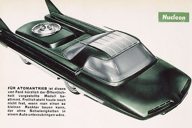 Symbolbild. Der Ford Nucleon. Dieses Konzeptauto gab es sehr wahrscheinlich nur auf dem Papier, es sollte mit Atomkraft angetrieben werden. Bildquelle: Ford