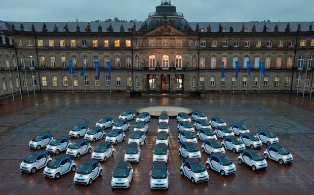 Daimler bietet per CarSharing Car2Go in Stuttgart 300 Elektroautos an. Bildquelle: Daimler