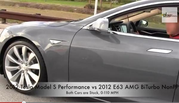 Hier ist das Elektroauto Model S von Tesla Motors zu sehen. Bildquelle: Youtube/Dragtimes