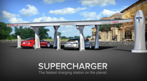 Die Ladestation mit dem Namen Supercharger von Tesla Motors kann das Elektroauto Model S in ca. 30 Minuten aufladen. Bildquelle: Tesla Motors