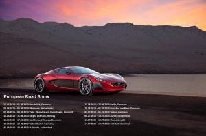 Die Daten der European Road Show des Elektroauto Concept_One von Rimac. Bildquelle: Facebookseite von Rimac