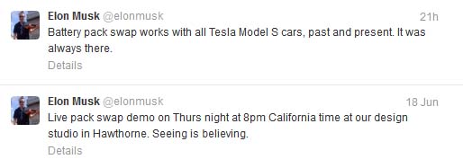 Der Tweet von Elon Musk, in dem er die Präsentation des Batteriewechselsystems ankündigt. Bildquelle: Elon Musk / Twitter