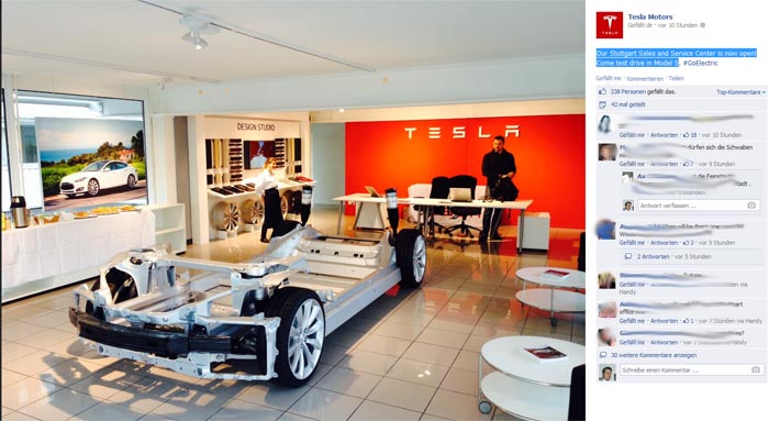 Symbolbild. Der Tesla Store in Stuttgart. Bildquelle: Tesla Motors