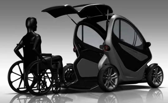 Das Elektroauto Equal ermöglicht es Menschen, welche auf den Rollstuhl angewiesen sind, einfach durch die Heckklappe ins Elektrofahrzeug zu fahren. Bildquelle: Absolute Design / Youtube