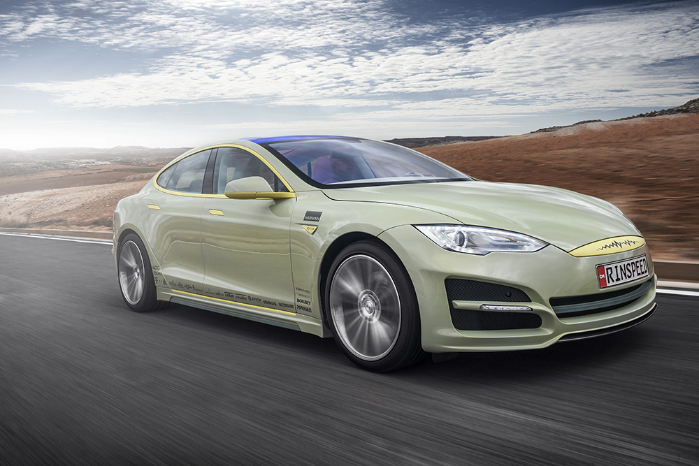 Das autonom fahrende Elektroauto Rinspeed XchangE zeigt, wie die Menschen in Zukunft ihre Zeit verbringen können. Als Basis dient das Elektrofahrzeug Tesla Model S. Bildquelle: Rinspeed AG