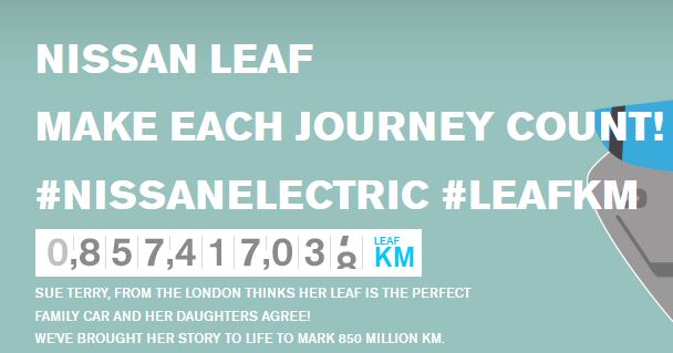 Im August 2014 sind die Besitzer des Elektroauto Nissan Leaf über 857 Millionen Kilometer mit ihrem Stromer gefahren. Bildquelle: Sue Terry / Nissan / Youtube