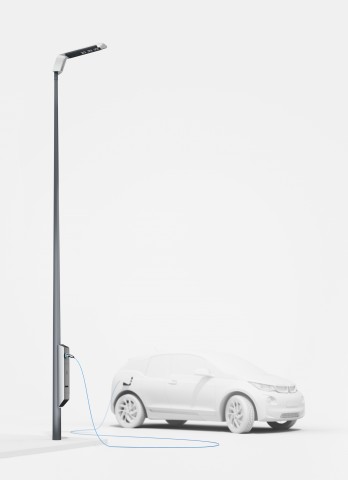 Mit dem BMW Light and Charge können Elektroautos bequem an einer Straßenlaterne aufgeladen werden. Bildquelle: BMW
