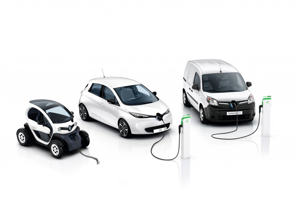 Hier sieht man die Elektroautos Renault (v.l.n.r.) Twizy, Zoe und Kangoo Z.e. Bildquelle: Renault