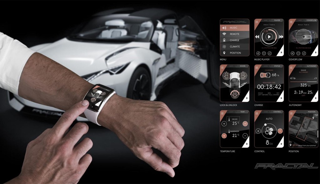 Viele Funktionen des Elektroauto Peugeot Fractal können auch über eine Smartwatch gesteuert werden. Bildquelle: Peugeot