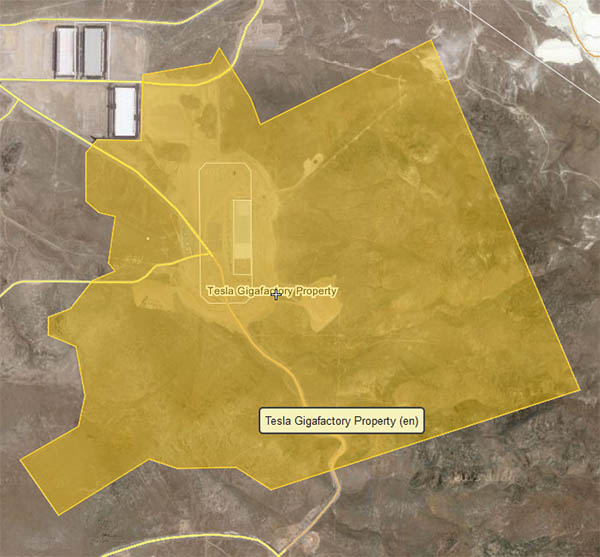 So groß ist die Gigafactory von Tesla Motors. Bildquelle: Google/Wikimapia