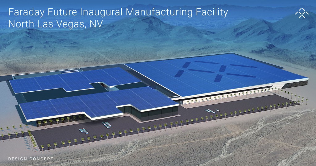 So könnte die Fabrik von Faraday Future bei Las Vegas aussehen, in der das Unternehmen seine Elektroautos produzieren will. Bildquelle: Faraday Future