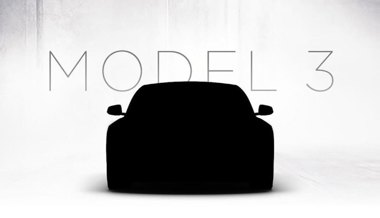 Dies soll die Silhouette des Elektroauto Tesla Model 3 zeigen, allerdings sieht die Form verdächtig ähnlich mit der des Model 3 aus. Bildquelle: Tesla Motors