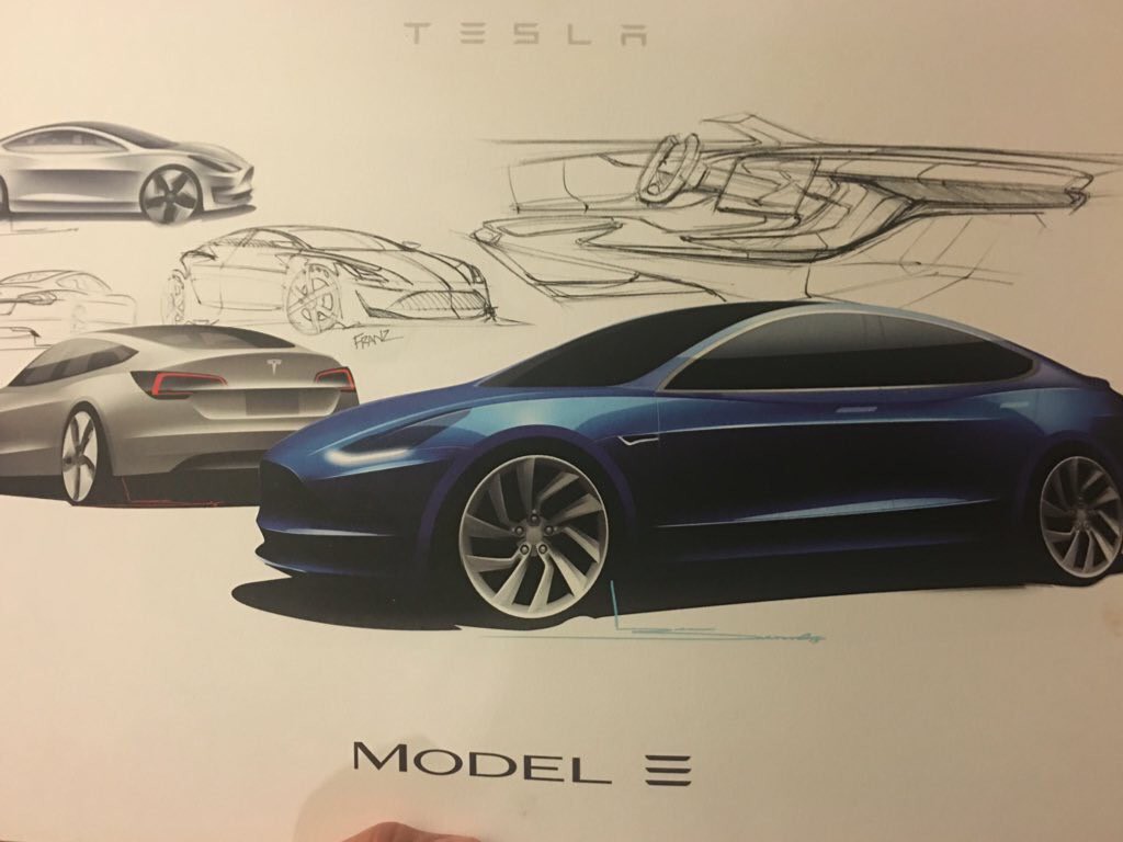 Dies ist einer der Designentwürfe für das Elektroauto Tesla Model 3. Bildquelle: Tesla Motors