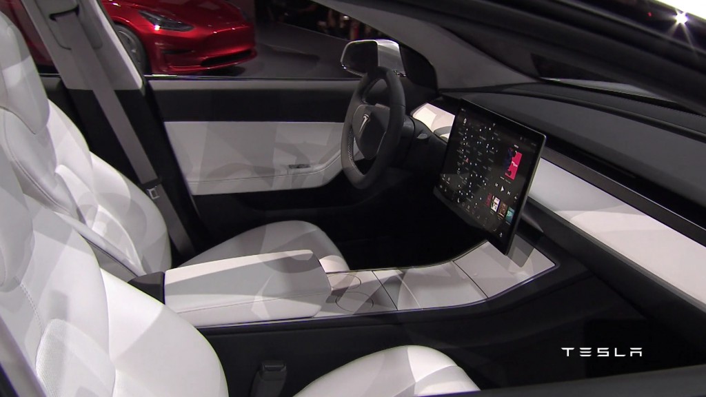 Der Innenraum des Elektroauto Tesla Model 3. Bildquelle: Tesla Motors