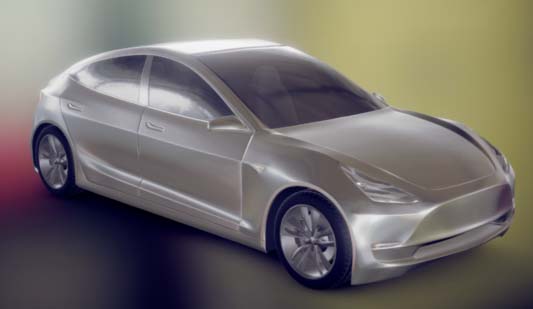 Interaktives 3D Modell des Elektroauto Tesla Model 3. Bildquelle: Mike Pan - http://mikepan.com/