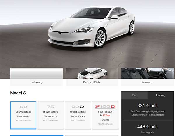 So viel kostet die neue Riesenbatterie für die Elektroautos von Tesla Motors. Bildquelle: Screenshot von www.TeslaMotors.com