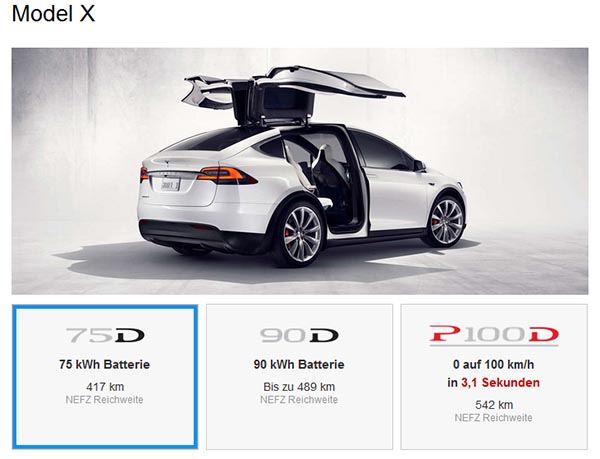 Die 60kWh Batterie für das Elektroauto Tesla Model X wurde gestrichen. Bildquelle: Tesla Motors