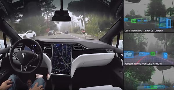Dieses Video von Tesla zeigt, wie der Autopilot in den Elektroautos arbeitet. Bildquelle: Screenshot von Tesla Motors / Vimeo