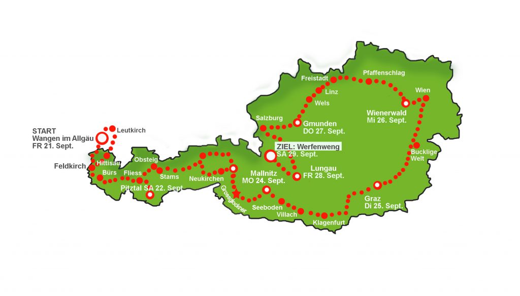 Der Streckenverlauf der Wave 2018 in Österreich. Bildquelle: Wavetrophy.com