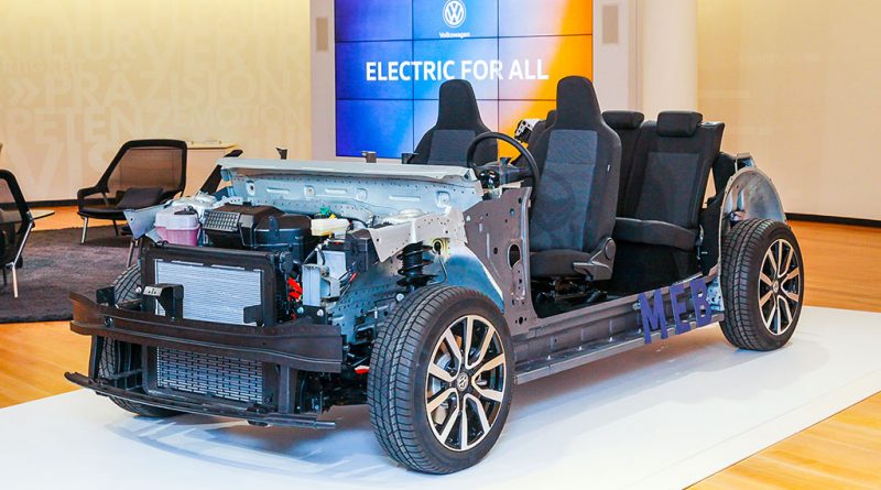 So sieht der Elektoauto-Baukasten MEB am Beispiel des Elektroauto VW I.D. aus, welches im Jahr 2019 auf den Markt kommen soll. Bildquelle: Volkswagen